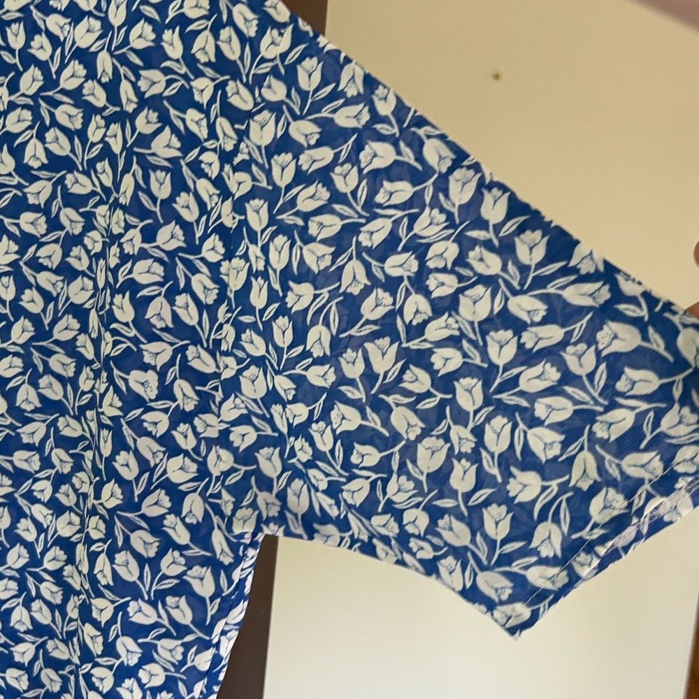 VTG Alison Peters Blue Micro Floral Print Midi Skirt Set Modest Cottage Retro 8 - Picture 7 of 15